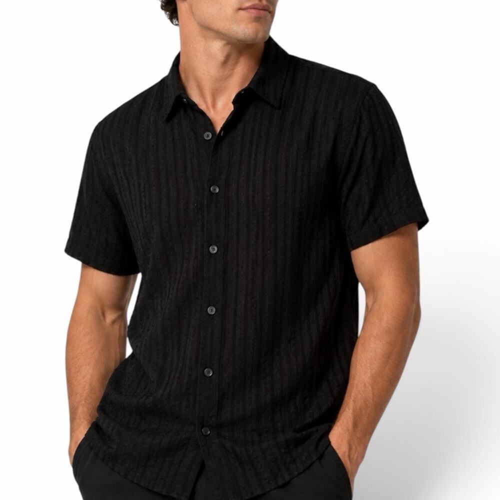 GUESS Los Angeles Men’s Black Textured Short Sleeve Button Up Shirt Size M